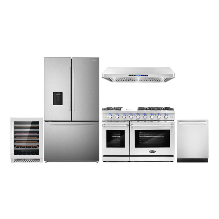 Cosmo 5 Piece Kitchen Appliance Package with French Door Refrigerator ...